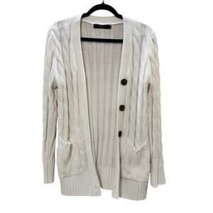Zesica Women’s White Cable Knit Button Front Cardigan Sweater Size Small